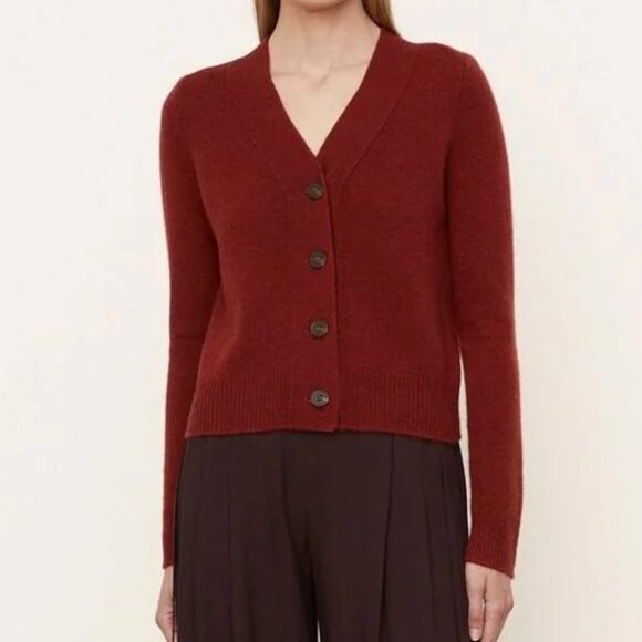 Vince Sweaters - Vince Textured Cashmere Shrunken Button Cardigan In Rust Amber - M